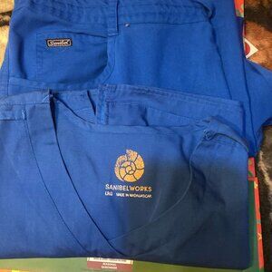 Sanibel Stretch V-Neck Top Scrub set (L-petite) drawstring bottom cargo pants.